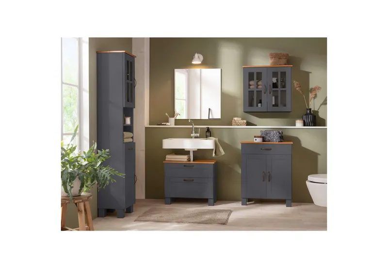 Home affaire Hängeschrank Rodby FSC®-zertifiziertes Massivholz, Griffe Metall, Breite 60cm, Höhe 60cm, Grau, – Produktbild 4 von 4