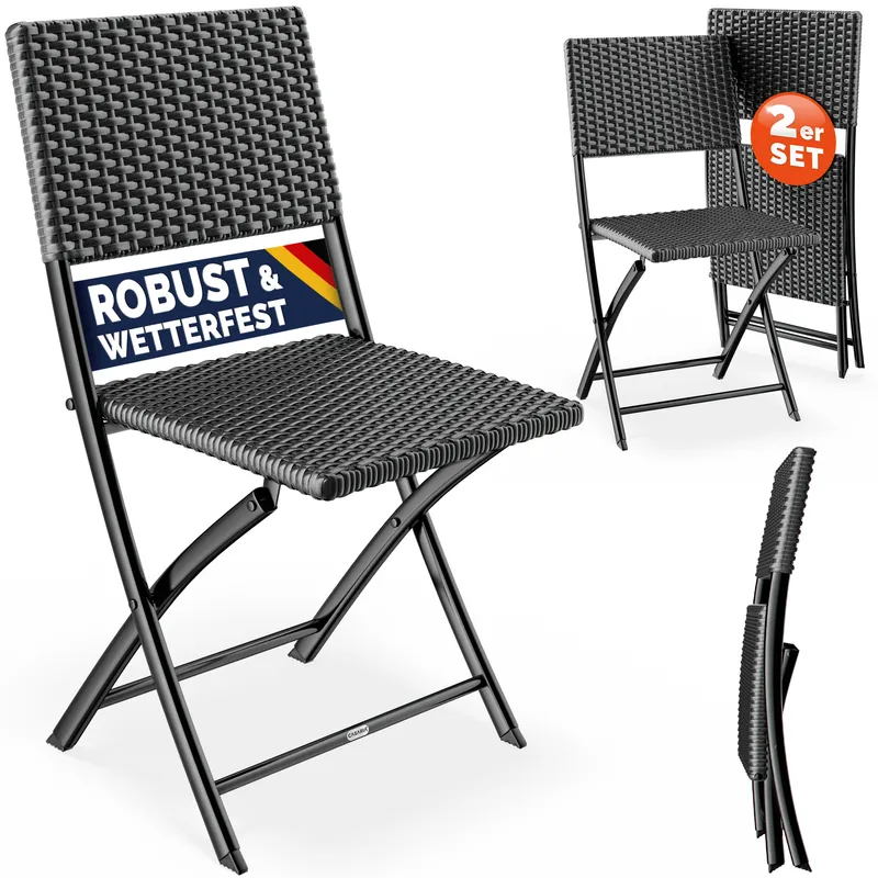Casaria® Polyrattan Klappstuhl Rom 2er-Set Anthrazit – Produktbild 1 von 2