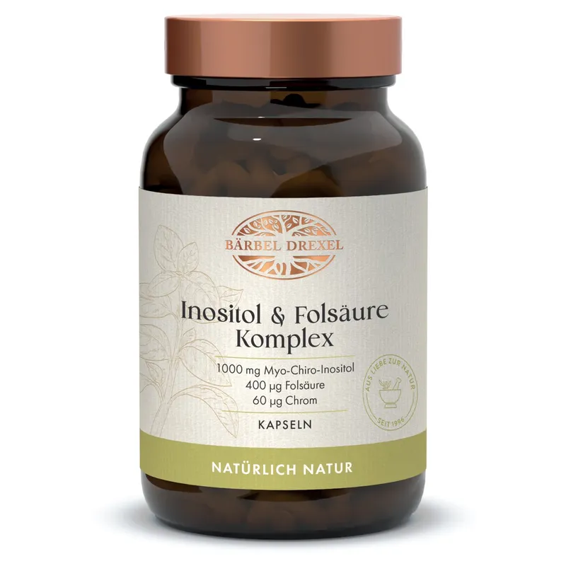 Inositol & Folsäure Komplex 1000 mg Myo-Chiro-Inositol, 400 µg Folsäure, 60 µg Chrom. Mit veganem Vitamin D3 & natürlichem B-Komplex – Produktbild 1 von 2