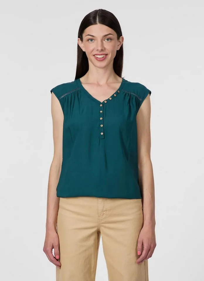 ragwear ragwear V-Shirt SALTTY Viskose mit Gummizug am Saum und Knopfleiste, Grün, – Produktbild 1 von 1
