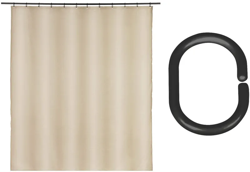 SCHÖNER WOHNEN-Kollektion Duschvorhang »Mayour« Breite 180 cm (Set, 17-tlg), aus Polyester, wasserabweisend, mit 16 Duschvorhangringen, Beige|braun, – Produktbild 2 von 4
