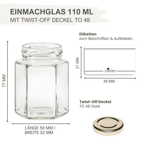 mikken mikken 100 kleine Marmeladengläser 110 ml Einmachgläser mit Schraubdeckel, Gold, – Produktbild 3 von 3