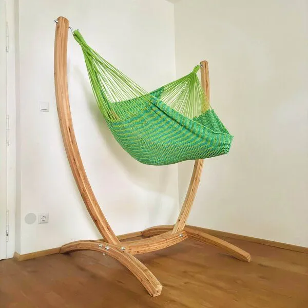 MacaMex MacaMex Hängesessel SET – Uve Holzständer mit Vela Netzhängesessel, Oasis-grün, – Produktbild 3 von 4