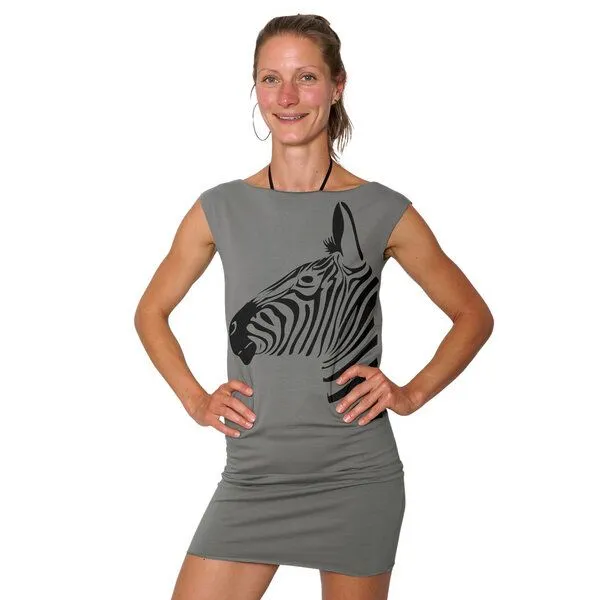HANDGEDRUCKT HANDGEDRUCKT "Zebra" Bio-Kleidchen, Platingrau, – Produktbild 1 von 3