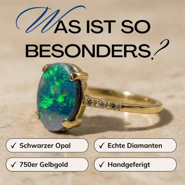 Spirit of Island Spirit of Island Gold Ring | Schwarzer Opal Wellenreiter, Blau, – Produktbild 2 von 4