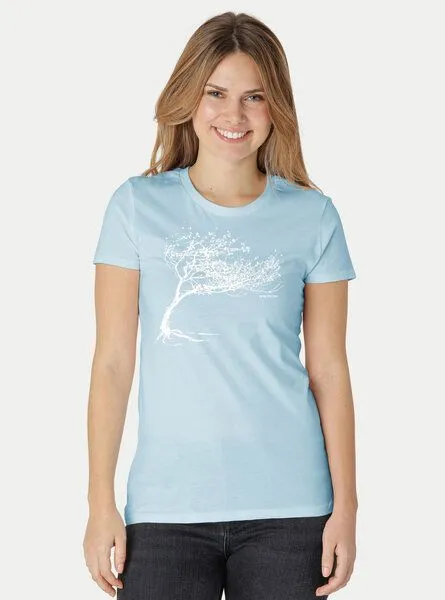 Peaces.bio - handbedruckte Biomode Peaces.bio - handbedruckte Biomode Bio-Damen-T-Shirt "Windy Tree", Hellblau, – Produktbild 1 von 3