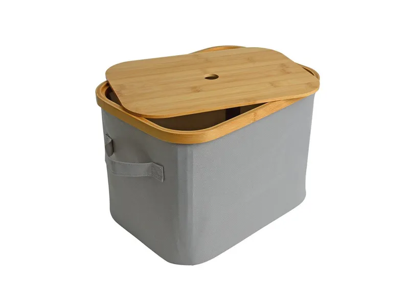 ESTEXO Aufbewahrungssystem Faltbarer Bambuskorb Aufbewahrungsbox Hellgrau 35x25x24 cm Aufbewahr, Grau, – Produktbild 1 von 5