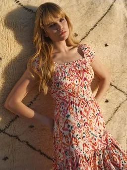 Apricot Apricot Druckkleid Smokkleid (1-tlg) mit Ikatmuster – Produktbild 1 von 1