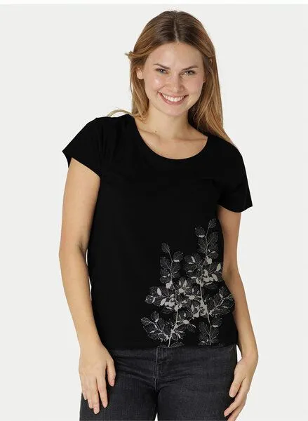 Peaces.bio - handbedruckte Biomode Peaces.bio - handbedruckte Biomode Damen Loosefit Shirt Buchenzauber, Schwarz, – Produktbild 1 von 2