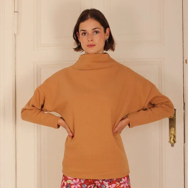 ManduTrap ManduTrap Stehkragen Pullover Dori in olive, sand, grau meliert, Biobaumwolle, Beige, – Produktbild 4 von 4