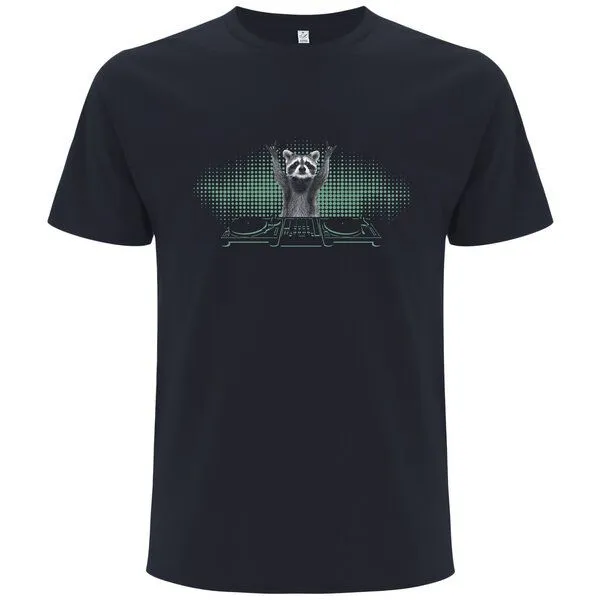 Spreecult Spreecult DJ Waschbär - Bio und Fair - Männer Unisex T-Shirt - Turntable Racoon, Grau, – Produktbild 1 von 3