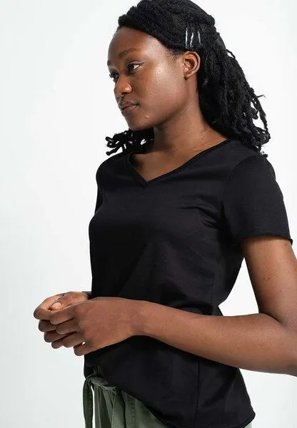 Alma & Lovis Alma & Lovis Shirt aus Bio-Baumwolle | V-Neck Shirt, Schwarz, – Produktbild 4 von 4
