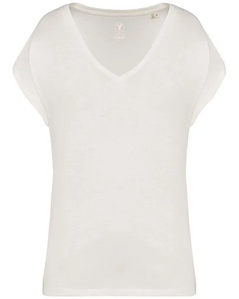 YTWOO YTWOO Oversized Damen T-Shirt aus Bio-Baumwolle, V-Ausschnitt, Vintage weiss, – Produktbild 1 von 3