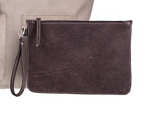 Ritagli di G Ritagli di G Tag und Abend Leder Clutch Tasche LIZ mit Griff 100% Made in Italy, Dunkelbraun, – Produktbild 2 von 3