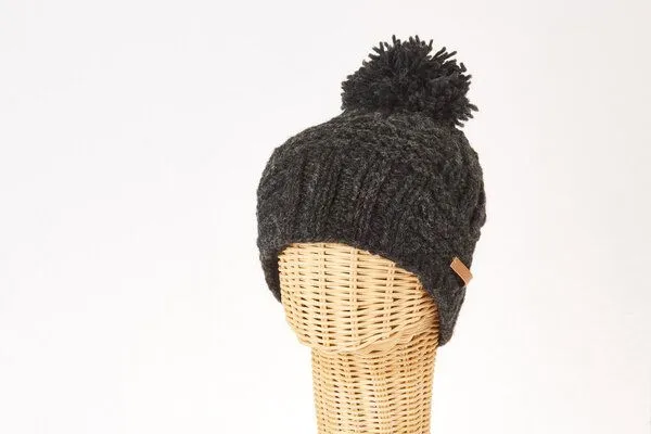 short'n'pietz short'n'pietz Schurwollmütze mit Schachbrettmuster und Bommel, Anthrazit, – Produktbild 1 von 1