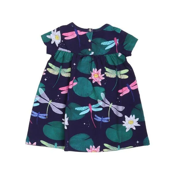 Walkiddy Kinder Kleid GOTS zertifiziert – Dunkelblau mit Libellenmuster, Kurzarm, weich & bequem | von Walkiddy – Produktbild 3 von 3