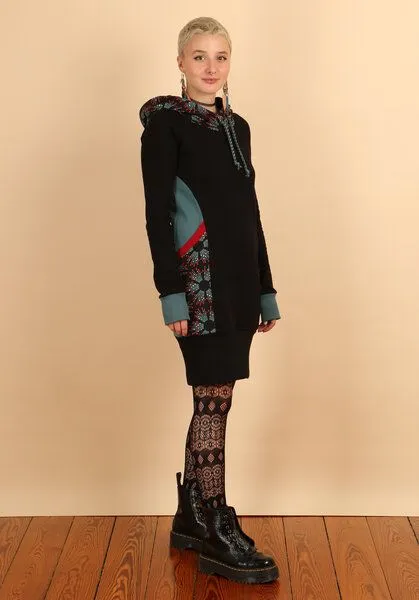 Die rote Zora Die rote Zora Hoodiekleid mit Taschen, Starlight (schwarz-petrol), – Produktbild 2 von 4