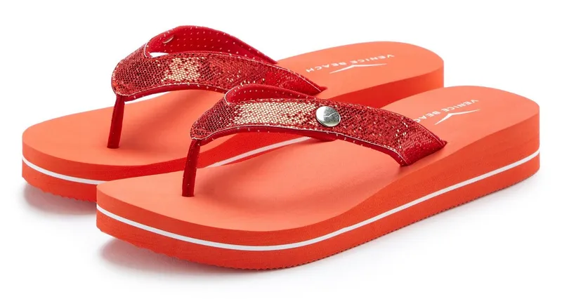 VENICE BEACH VENICE BEACH Sandale, Badeschuh, Badelatsche, Flip Flop, Badeschlappe, Pantolette Badezehentrenner Zehentrenner mit wasserabweisender und leichter Sohle VEGAN, Rot, – Produktbild 2 von 5