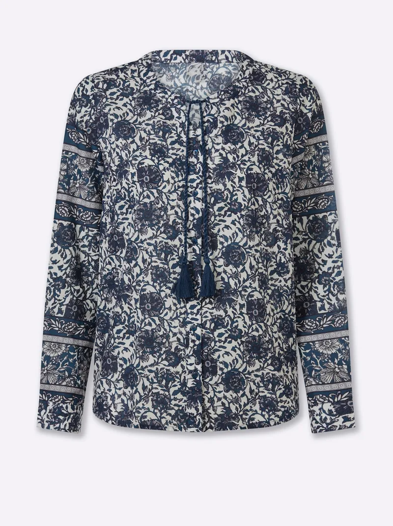 heine Druckbluse, Champagner-dunkelblau-bedruckt, – Produktbild 1 von 2