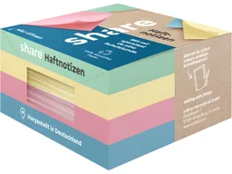 Share share Haftnotizen 75 x 75 mm, 4 x 100 Blatt, farbig sortiert – Produktbild 1 von 1