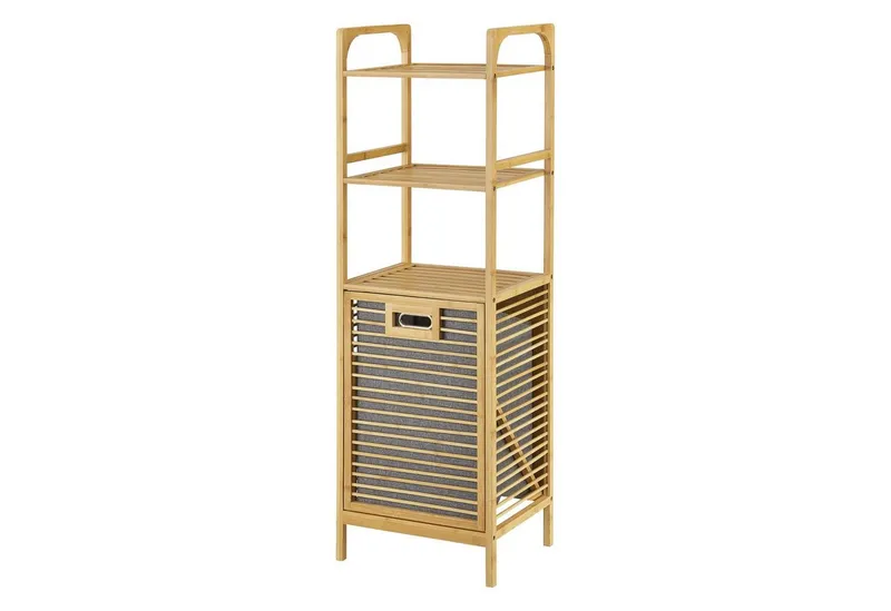 en.casa Wäschekorb, Tidaholm Bambus-Wäscheregal mit 2 Ablagen 118x40x31cm, Beige, – Produktbild 1 von 4