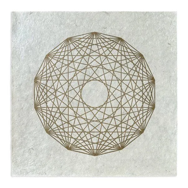 Veskor Cassiopeia Veskor Cassiopeia 7-ORTHOPLEX HEPTACROSS Heilige Geometrie Linoldruck | 40 x 40 cm | Gold auf Naturweiß – Produktbild 1 von 4