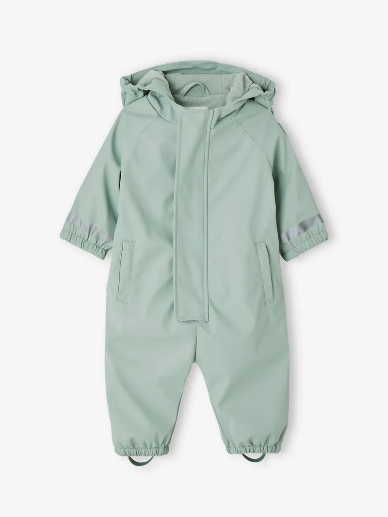 Vertbaudet Baby Regen-Overall mit Fleecefutter und Kapuze, Salbeigrün, – Produktbild 1 von 4