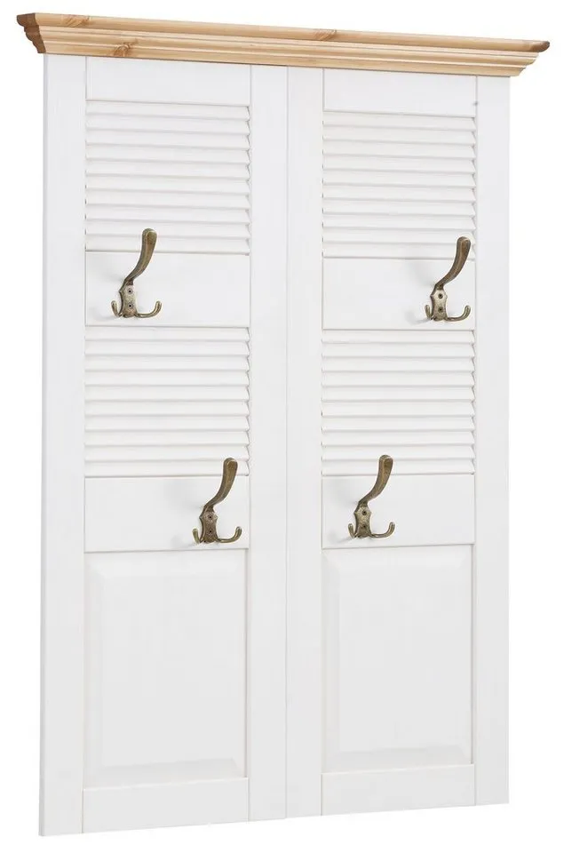 OTTO home Garderobenpaneel Ayanna, Paneel für Flur, im Landhausstil, FSC®, Breite 84 cm, mit 4 Doppelhaken, aus massiver Kiefer, FSC®, Weiß, – Produktbild 4 von 5
