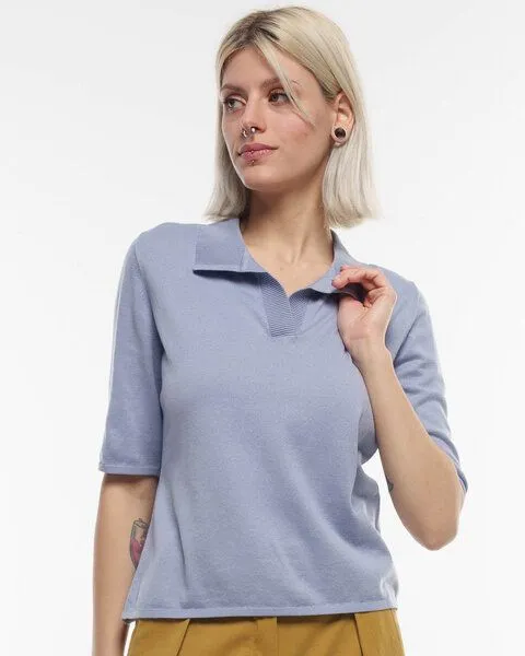 Alma & Lovis Alma & Lovis Feines Strick-Poloshirt aus reiner Bio-Baumwolle | Cotton Polo-Shirt, Cosmic sky (blau), – Produktbild 1 von 4