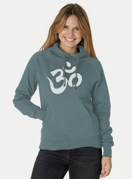 Peaces.bio - handbedruckte Biomode Peaces.bio - handbedruckte Biomode Bio-Damen-Kapuzensweater Om, Blaugrün, – Produktbild 2 von 2