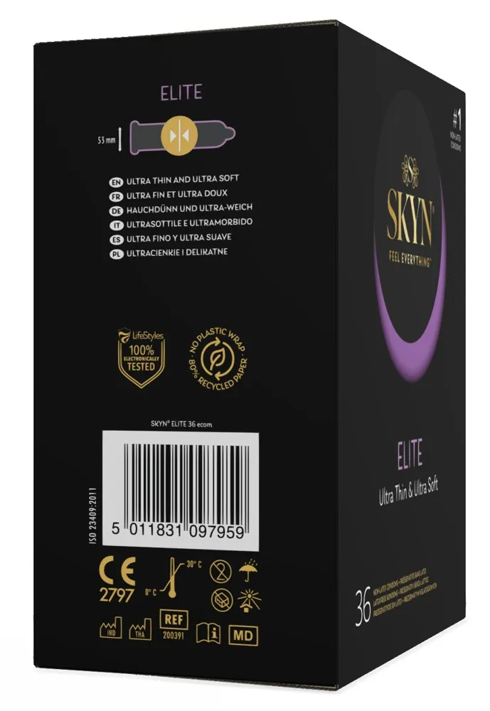 SKYN SKYN Kondome Elite (Ultra Thin & Ultra Soft) Packung mit, 36 St., hypoallergene Kondome, ideal für Latexallergiker, superdünne latexfreie Kondome aus Sensoprène™, Weiß, – Produktbild 3 von 5