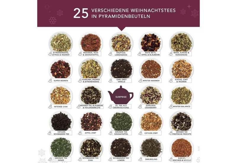 English Tea Shop English Tea Shop Tee Adventskalender "Christmas Vibes only", 25 Pyramidenbeutel, 25 versch. Sorten (Kräuter-, Früchte-, Grüner, Schwarzer Tee, Chai) – Produktbild 3 von 5