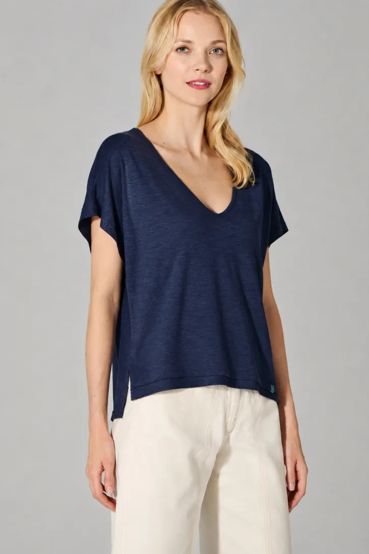 HempAge Hempage Damen vegan T-Shirt Aus Slub-Jersey Marineblau, Blau, – Produktbild 2 von 2