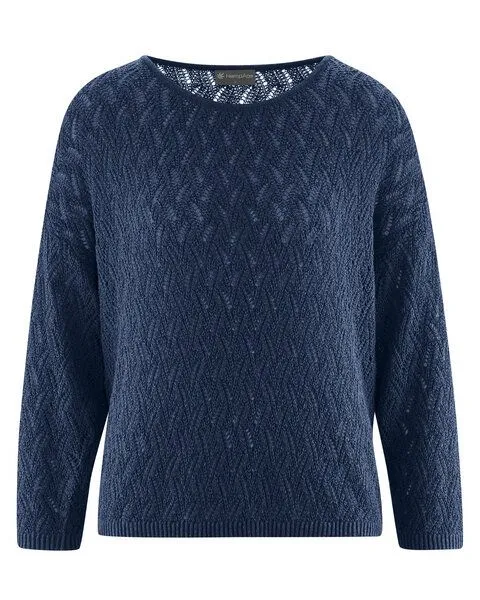 HempAge HempAge Ajoure Pullover Hanf/Biobaumwolle, Navy (blau), – Produktbild 1 von 4