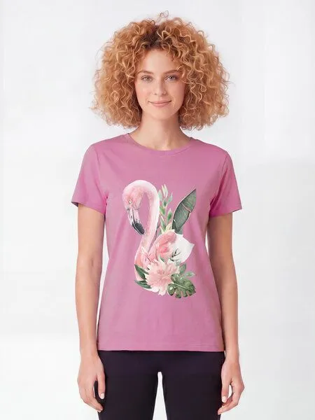 watapparel watapparel T-Shirt Frauen Flamingo mit Blumen, Bubble pink, – Produktbild 2 von 2