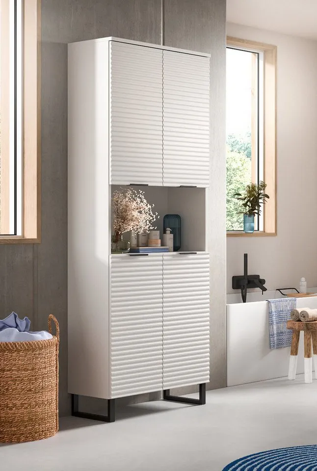 Inn.Furn Hochschrank Roove (Großer Badschrank in Weiß, 4-türig, 70 x 193 cm) mit Soft-Close-Funktion, Weiß, – Produktbild 5 von 5