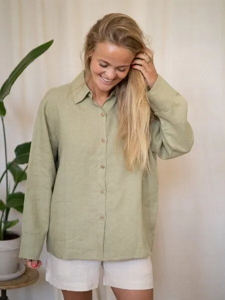FUXBAU FUXBAU Frauen Leinenbluse, Salbei, – Produktbild 4 von 4