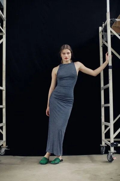 IVA RYCH IVA RYCH Maxikleid mit Drapierung aus Wolle I Deadstock, Grau, – Produktbild 4 von 4