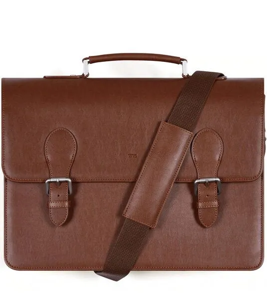 Will's Vegan Shop Will's Vegan Shop Klassische Aktentasche aus veganem, italienischen Leder, Braun, – Produktbild 1 von 4