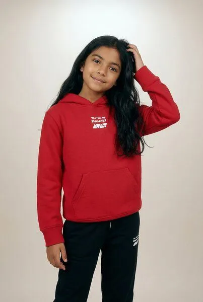 THE FACE OF ELEMENTS THE FACE OF ELEMENTS Playful Color Rush - Relaxed Fit Kids Hoodie aus 100% Bio-Baumwolle, Signal red (rot), – Produktbild 2 von 4