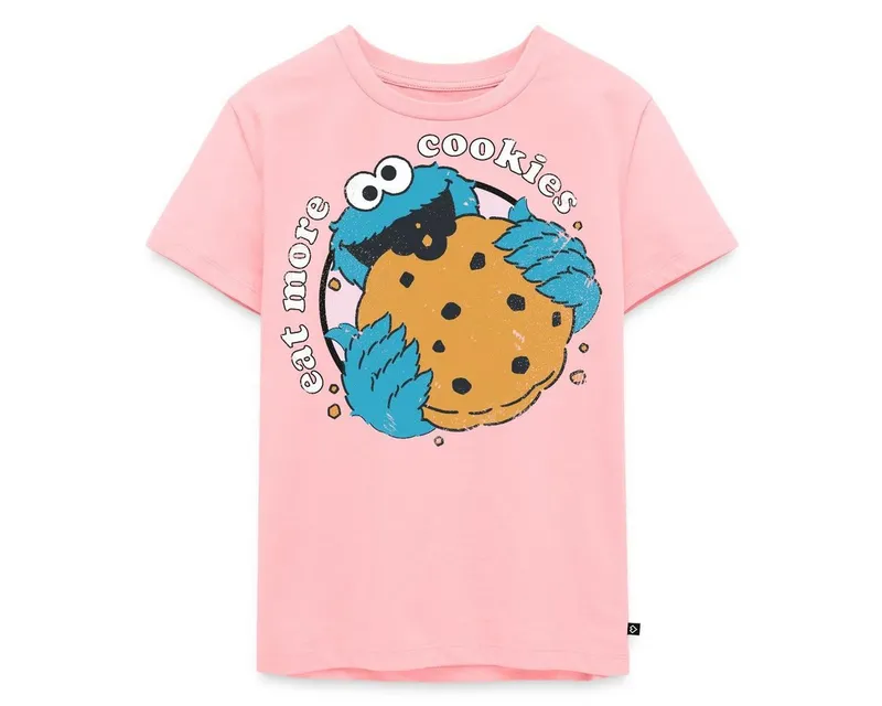 Spreadshirt T-Shirt Sesamstraße Krümelmonster Eat More Cookies Kinder Premium T-Shirt (1-tlg) Normaler Schnitt für optimale Passform, Rosa, – Produktbild 1 von 5