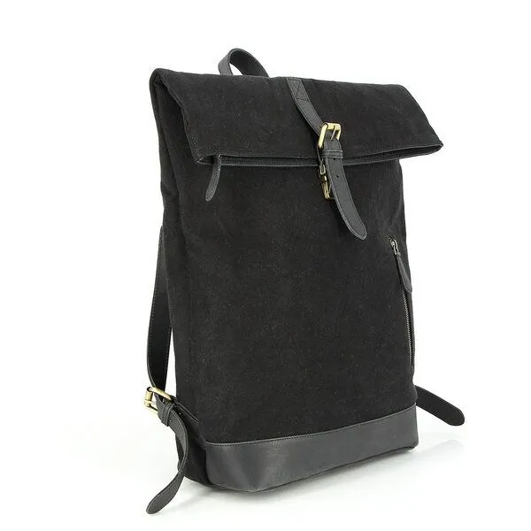 GLOBO Fair Trade GLOBO Fair Trade Laptoprucksack LONI aus Canvas & mattem Ökoleder, Schwarz, – Produktbild 3 von 4
