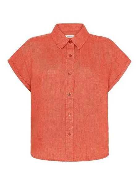 KnowledgeCotton Apparel KnowledgeCotton Apparel Leinenbluse - ASTER fold up short sleeve linen shirt - aus Bio-Leinen, Langoustino (orange), – Produktbild 1 von 1