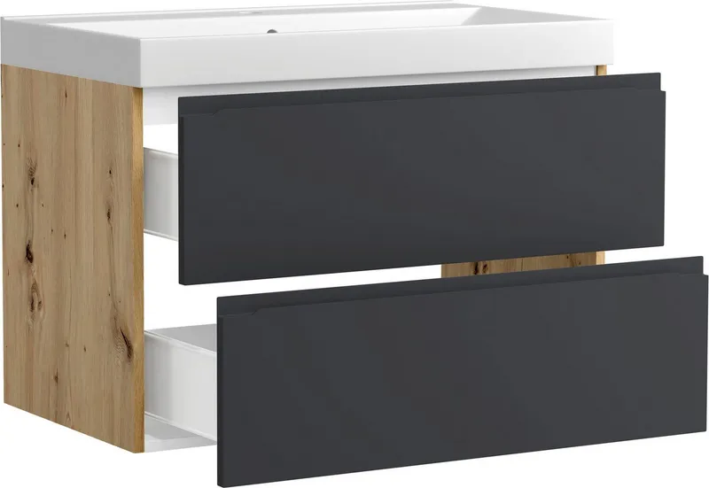 welltime Waschtisch CABO, Waschtisch, matt grau, griffloses Design, Grau, – Produktbild 5 von 5