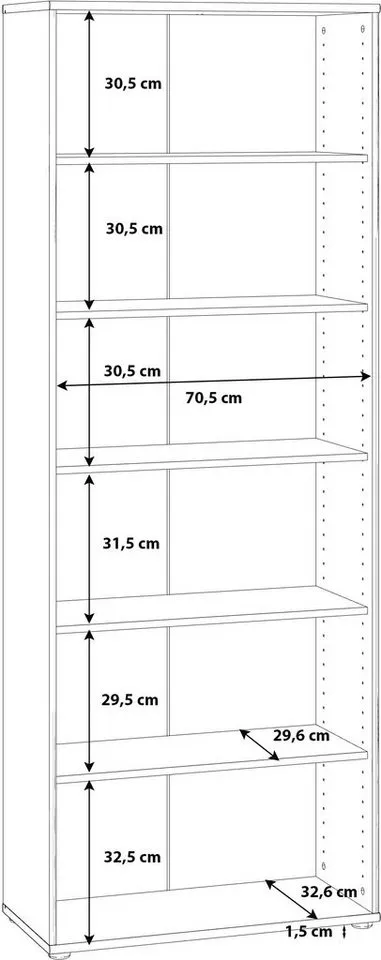 FORTE Regal Tempra, Mehrzweckregal, Höhe 197,5 cm, 5 Ablageböden, Breite 73,7 cm, Weiß, – Produktbild 4 von 4