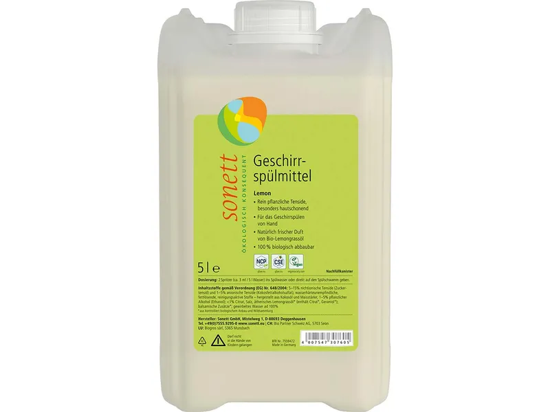 Sonett Sonett Geschirrspülmittel "Lemon" mit Lemongrassöl, Nachfüllung, 5 l – Produktbild 1 von 1