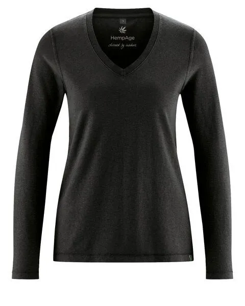 HempAge HempAge Langarmshirt Damen Hanf/Biobaumwolle, Black(schwarz), – Produktbild 1 von 3