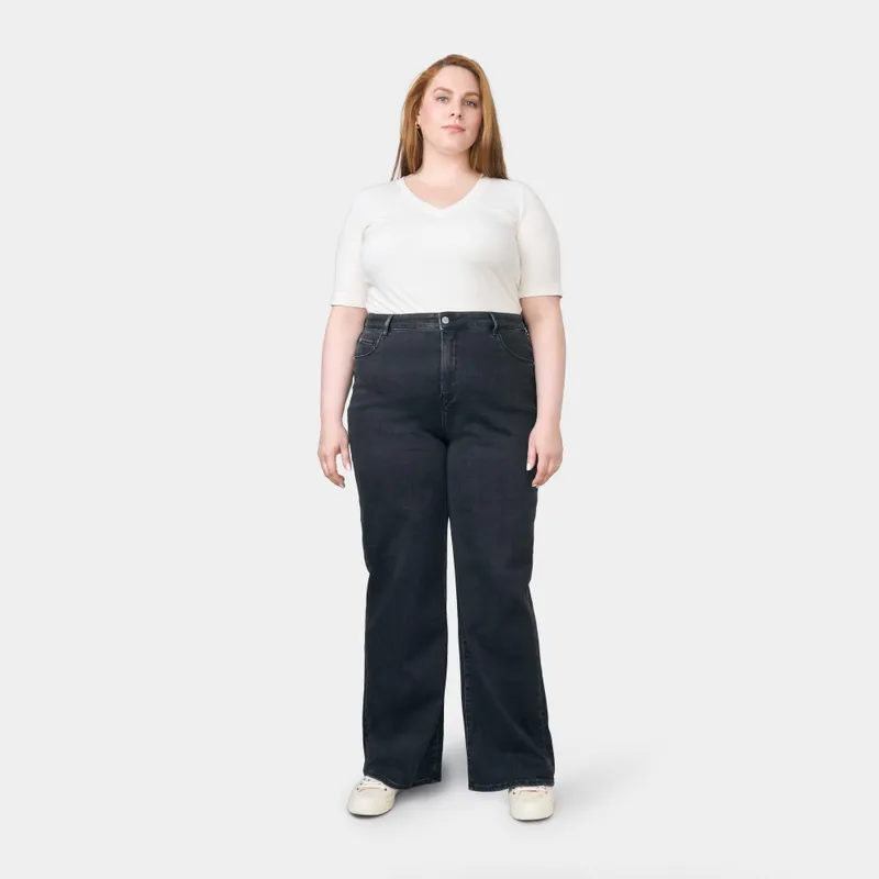 DAWN Damen Jeans DEW High Waist Flared DAWN Bio-Baumwolle Curvy, Black denim, – Produktbild 1 von 5