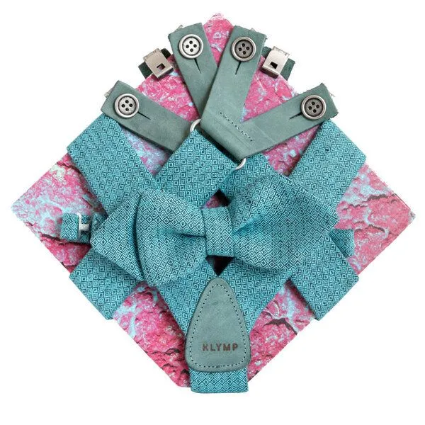 klYmp klYmp Hosenträger / Schleife in Leinen Diamand, Cyan (blau), – Produktbild 1 von 6