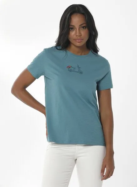 ORGANICATION ORGANICATION T-Shirt aus Bio-Baumwolle mit Stickerei, Blau(petrol green), – Produktbild 1 von 4